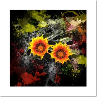 Glowing yellow daisies on black Posters and Art